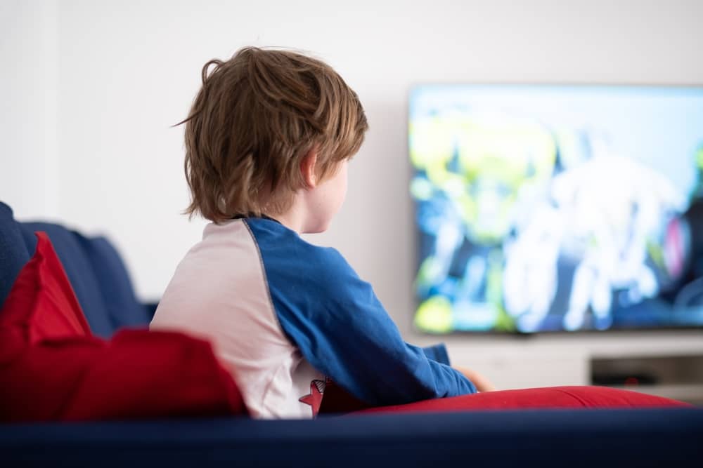 petit garçon regardant Le Juste Prix à la télévision