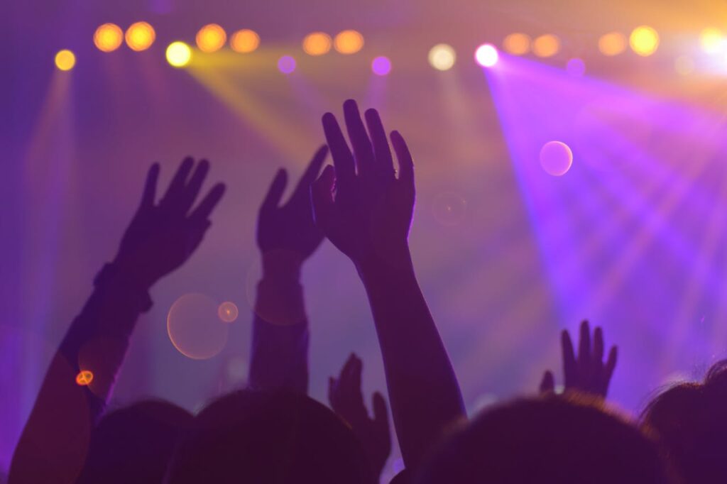 mains levées dans le public d'un concert aux Ardentes