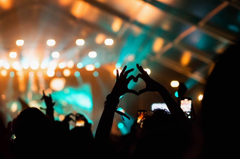 personne faisant un coeur avec les mains dans le public du Rose Festival