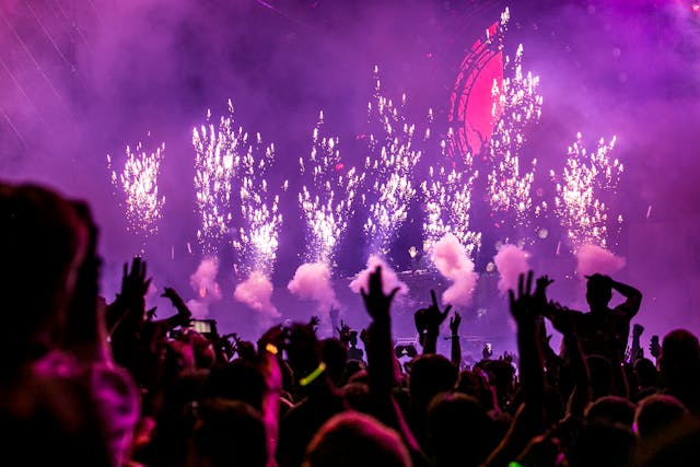 public et feux d'artifices pendant un concert du V and B Fest'